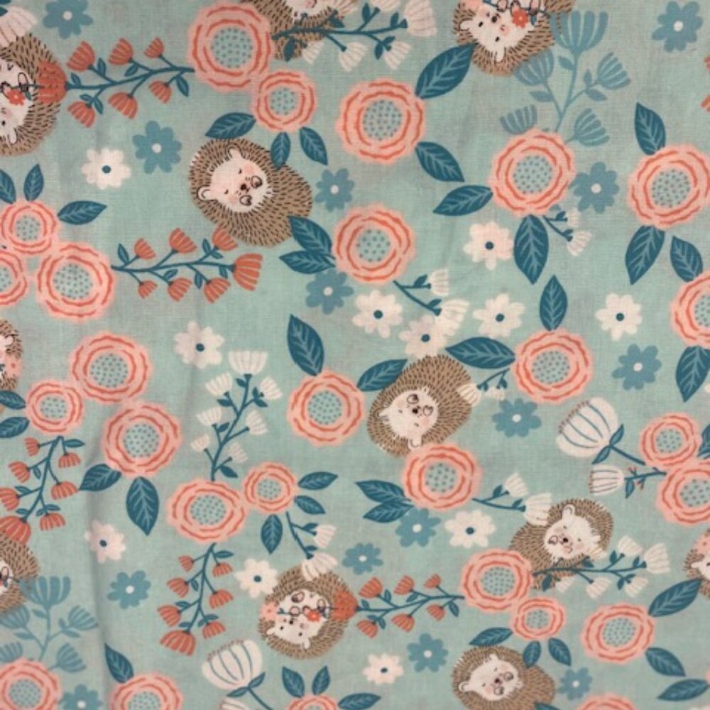 Hedgehogs on pale green quilt apparel home kids fabric one yard piece